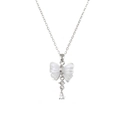 Collar de lazo plateado con alas de nácar y colgante de circonita en forma de gota - Colgante de Mariposa de Concha Plateado (X4303)
