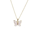 Collar dorado con colgante de mariposa en resina blanca y pequeña piedra brillante central - Mariposa de Textura de Piedra Blanca Dorada (X4314)
