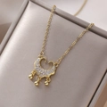 Minimalist gold long-life lock necklace with sparkling zircon and bead tassels - Zirconia Pave Lock (X0403) / Gold
