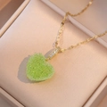 Minimalist golden necklace featuring a vibrant green crystal heart pendant for women - Green (X0425)