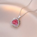 Silver-tone necklace with a pink marble heart pendant surrounded by sparkling zircons - Silver - Red Rotating Heart (X1182)