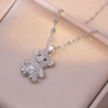 Sparkling silver teddy bear pendant necklace with heart-shaped stone and crystal pavé - Transparent Heart Style / Silver Clear Heart Bear