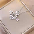 Silberne Soul Sister Herzkette mit rosa Emaille-Mädchen und Kronen-Anhänger - Herz Mädchen Halskette (X3999) / Silber