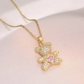 Collana con ciondolo a forma di orsetto dorato con diamanti e cuore rosa - Orso Cuore (X2849) / Polvere d'oro