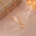 Golden titanium steel heart necklace with reindeer antler zircon pendant and sequin chain - Reindeer Silhouette Pear Shape Stone Style