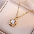 Elegante goldene Halskette mit oktogonalem Herzanhänger und großem klarem Zirkon - Weiße Zirkonia Halskette (Mit Anhänger)