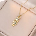 Golden necklace with colorful gemstone-studded bunny girl pendant in jewelry box - Girl Style (X2881)