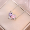 Elegant heart-shaped necklace with purple and pink drop zircon stones in silver finish - Pink Purple Heart Necklace (X3384)