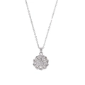 Nahaufnahme eines drehbaren Blumenanhängers mit Zirkonia an einer silbernen Kette - Silberne rotierende Blumen Halskette (X1598)