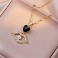 Collier doré avec cœur en pierre noire et pendentif lèvres orné d'une perle - Style Coeur Lèvres Coloré (X2497)