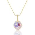 Golden chain necklace with a vintage purple flower pendant and pearl inlay details - Purple Flower Freshwater Pearl Necklace (X3964)