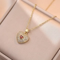 Collier cœur élégant en or 18 carats avec oxydes de zirconium et cristal rouge - Double Cœur Couleur Rubis (X0661-1)