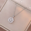 Silver necklace featuring a flower pendant with center pearl and zircon petals - Silver Flower