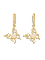 Boucles d'oreilles papillon dorées avec rose blanche et cristaux de zircon - Boucles d'Oreilles Style Papillon Fleur de Rose (E1295)