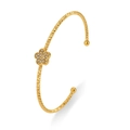 Golden titanium steel bangle with floral zircon pendant and diamond-cut textured surface - Gold Five-Petal Flower Pave Rhinestone Style (TT0568)