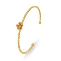Detailed close-up of gold flower bangle with diamond zircon and diamond texture band - Gold Five-Petal Flower Rhinestone Style (TT0558)