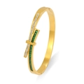 Gold-plated crossover bracelet with micro-pave emerald green and white zircon stones - Gold Green And White Zirconia Style (TT0664)