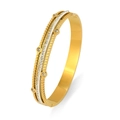 Minimalist gold titanium steel layered bracelet with sparkling zircons and textured edges - Layered Studded Style (TT0902) / Gold