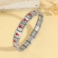 Detail of silver stainless steel charm bracelet with red cross patterns on stone decor - Red Cross Style (TT0916--5)