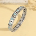 Detail view of silver stainless steel link bracelet with blue cross charm charms - Light Blue Cross Style (TT0916--9)