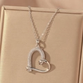 Elegant heart pendant necklace with shimmering zircon accents on a polished silver chain - Heart-shaped Pendant (X0802 Steel Color -- 2) / Silver