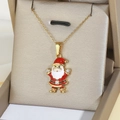 Cute Santa Claus pendant necklace with red enamel and zircons on a gold chain - Santa Claus Style 1