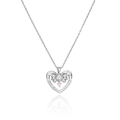 Silver steel necklace featuring heart pendant with pink zircon and bow-knot detail - Silver
