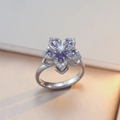 Rotating purple flower necklace with heart-shaped zircon stones in polished titanium steel - Purple Flower Ring (J0803) / Purple