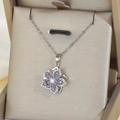 Rotating Bauhinia flower pendant necklace with purple zircon in a premium gift box - Purple Flower Necklace (X1310) / Purple