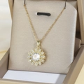 Elegant gold daisy necklace with a sparkling central crystal in a champagne velvet box - Gold Large Main Stone Sunflower Style (X0987)