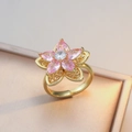 Rotating flower necklace with pink pear-cut crystals on gold-plated metal base - Pink Rotating Flower Ring (J0737) / Pink
