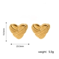 Textured gold-plated hollow heart hoop earrings with 19.5mm height and 23.3mm width - Line Heart Stud / Gold