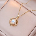 Collier œil protecteur doré avec zircons colorés sur boîte de présentation en satin - Couleur Or Style Œil de Turquie Rayon de Soleil (X1324)
