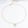 Collier cœur doré élégant avec incrustation en nacre et micro-pavé de zircons brillants - Collier Cœur en Pierre Œil de Chat (X1388)