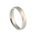 Detail of two-tone stainless steel love ring featuring a gold half-heart design - US 6 / Women's Style With Zirconia