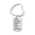 Silver stainless steel heart ring keychain with engraved motivational rectangular tag - Steel