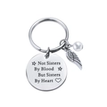 Portachiavi in acciaio inox con ala d'angelo, perla e messaggio inciso per sorelle - Stile Cuore Ala Sorella (K81)