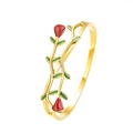 Golden rose vine bangle with red flowers and green leaves in elegant enamel finish - Rose Style / Gold