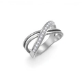 Anillo cruzado de acero inoxidable con circonitas blancas y detalles de textura ondulada - US 6 / Color acero