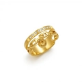 Elegante anillo de doble capa en acero inoxidable dorado con cristales blancos y colgante - US 6 / Dorado