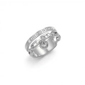 Anillo de doble capa en acero inoxidable plateado con circonitas y cuenta colgante - US 6 / Color acero