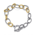 Pulsera de cadena bicolor de acero inoxidable con cierre de barra en T martillado - Pulsera / Bicolor Oro Plata