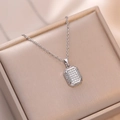 Elegant silver necklace with emerald-cut pendant encrusted in shimmering zircons - Square Plaque Necklace (X1558) / Steel