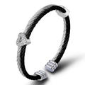 Two-tone cable twist bangle with heart charm and sparkling crystals in silver and black - Two-Tone Patchwork (0125869-2) / Black & Silver