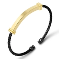 Bracciale rigido in acciaio inossidabile con piastra dorata e cavo nero industriale - Intrecciato Oro e Nero