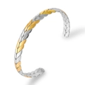 Verstellbares C-förmiges Kupferarmband mit Weizenmuster in Gold- und Silberschliff - Silber und Gold