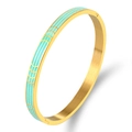 Brazalete de acero de titanio dorado con esmalte turquesa y patrones geométricos - Dorado Verde