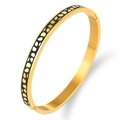 Bracelet jonc en acier titane avec motif émail coloré et charnières dorées polies - Or Noir