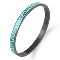 Brazalete de acero de titanio con esmalte azul cielo y patrón de leopardo y hebilla - Negro Verde