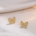 Elegant gold butterfly stud earrings with sparkling pavé zircons for a stylish look - Butterfly Zircon Earrings (E272)